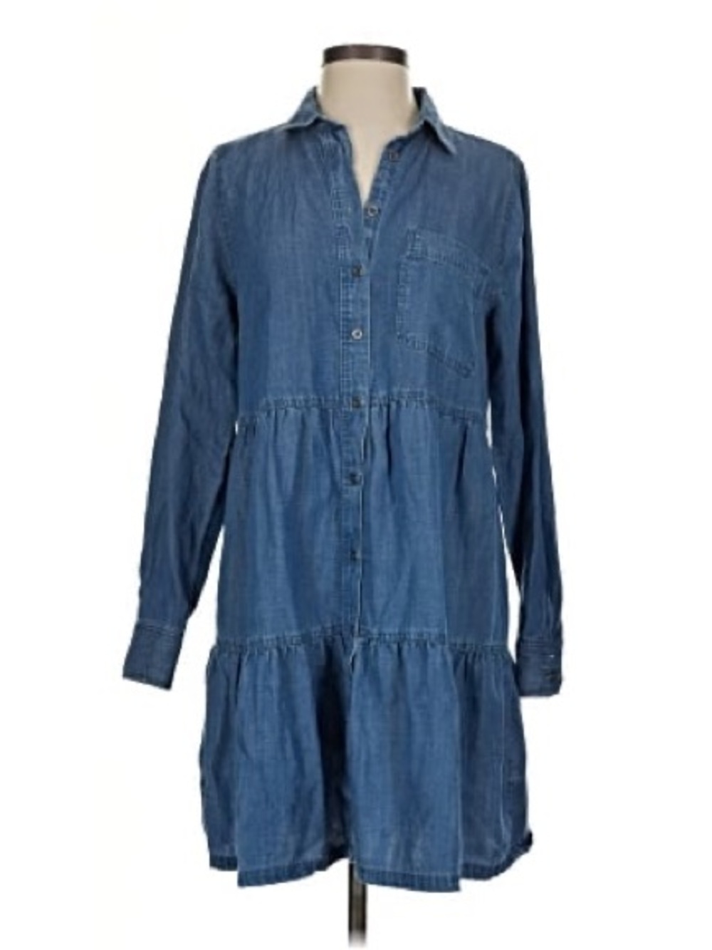 Loft Denim Tiered Shirt Dress Small Petite